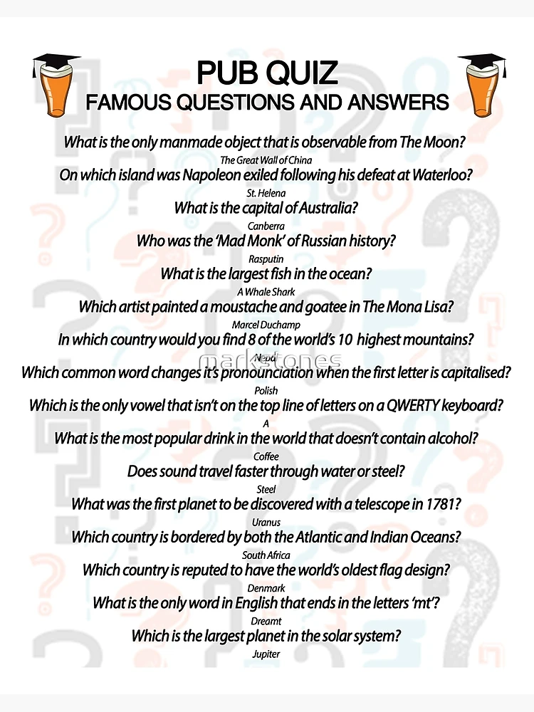 pub-quiz-design-with-16-questions-and-answers-art-board-print-for-sale-by-mark-stones-redbubble