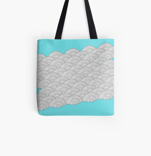 White Clouds Blue Sky Drawing All Over Print Tote Bag