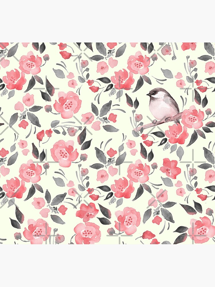 Watercolor floral background with cute bird /2 by Gribanessa