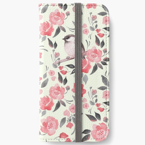 Watercolor floral background with cute bird /2 iPhone Wallet