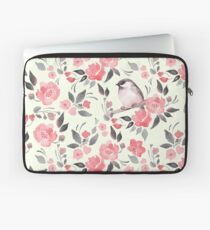 Aquarellblumenhintergrund mit nettem Vogel / 2 Laptoptasche