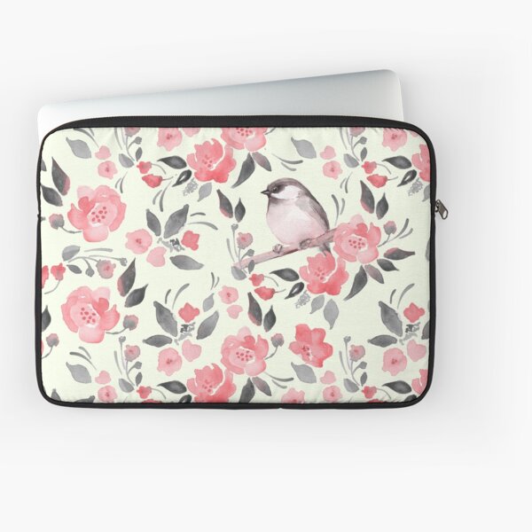 Watercolor floral background with cute bird /2 Laptop Sleeve