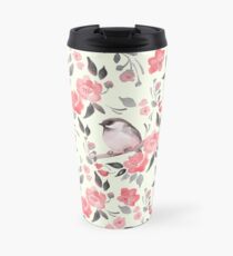 Aquarellblumenhintergrund mit nettem Vogel / 2 Thermosbecher