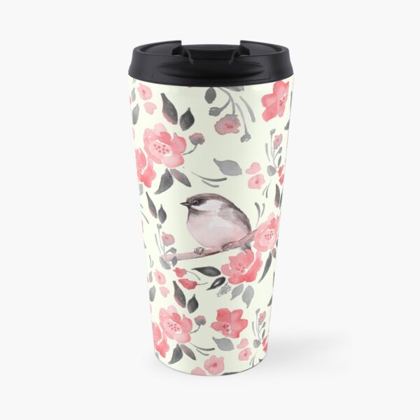 Watercolor floral background with cute bird /2 Travel Mug