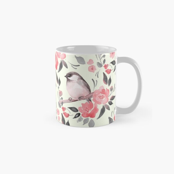 Watercolor floral background with cute bird /2 Classic Mug