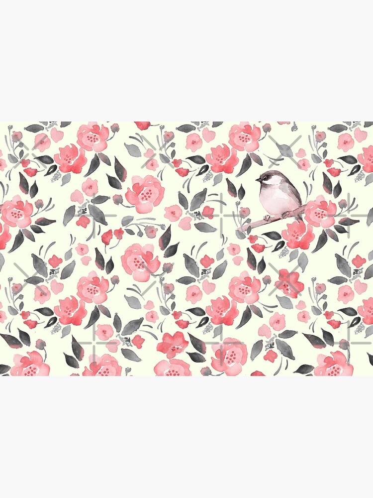 Watercolor floral background with cute bird /2 by Gribanessa