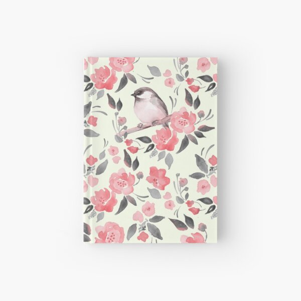 Watercolor floral background with cute bird /2 Hardcover Journal