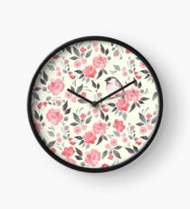 Watercolor floral background with cute bird /2 Clock