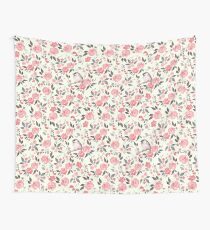 Watercolor floral background with cute bird /2 Wall Tapestry