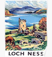 Loch Ness lake, Scotland, vintage travel poster Poster