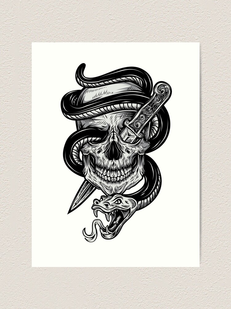 Tattoo snake skull Art Print for Sale by Yorkx