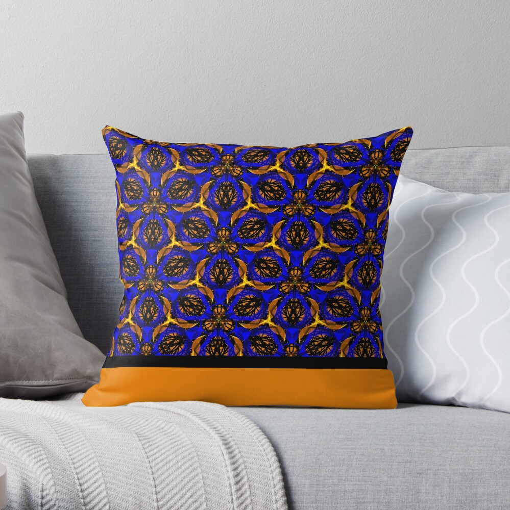 Blue yellow African print Throw Pillow
