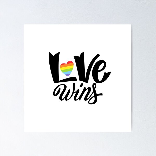 Item preview, Love is Wins illustration with LGBT rainbow hand lettering designed and sold by Anastasia Halych.