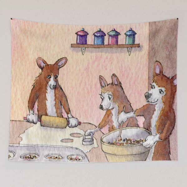 Item preview, Corgi dogs making mince-pies designed and sold by SusanAlisonArt.