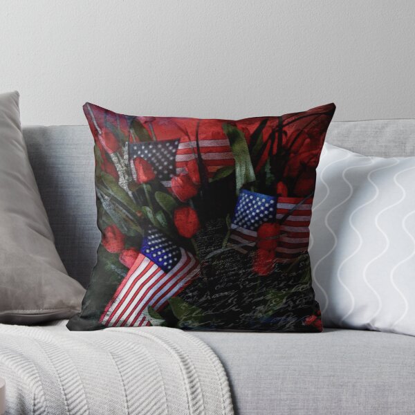 Patriotic Floral Throw Pillow