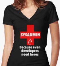 SYSADMIN: Because even developers need heros Women's Fitted V-Neck T-Shirt