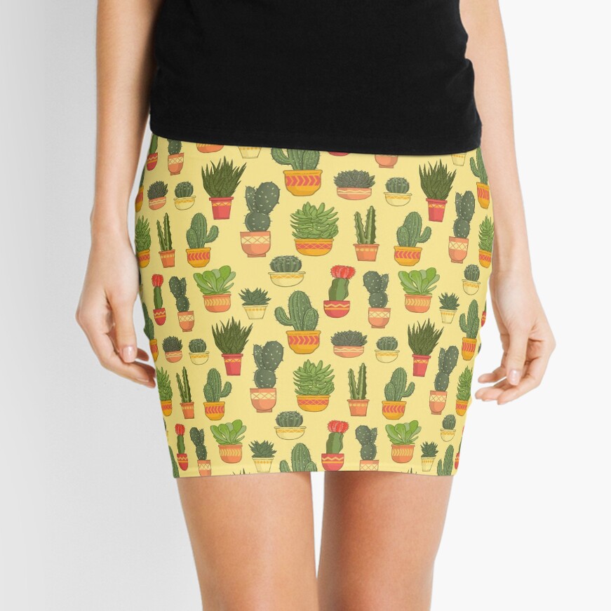 Cactus and Succulent Pattern (Tan) Mini Skirt