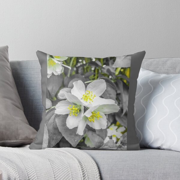Yellow and Gray Blossoming Trio Throw Pillow