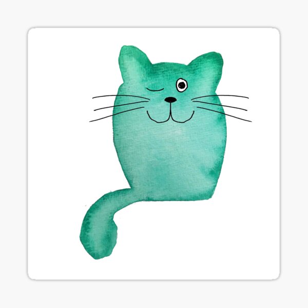 green winking watercolor cat Sticker