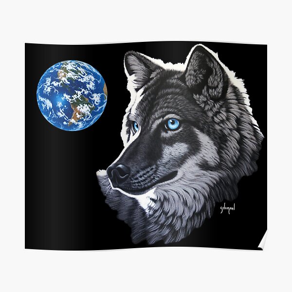 Blue-Eyed Wolf and Earth Poster