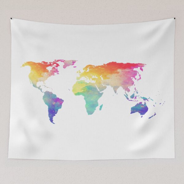 Item preview, rainbow watercolor world map designed and sold by anna s. designs.