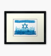 Israeli Flag & City skyline - watercolor Framed Print