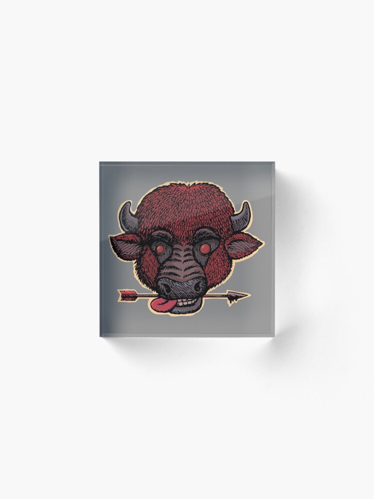 Alternate view of mad buffalo with a arrow in the teeth Acrylic Block