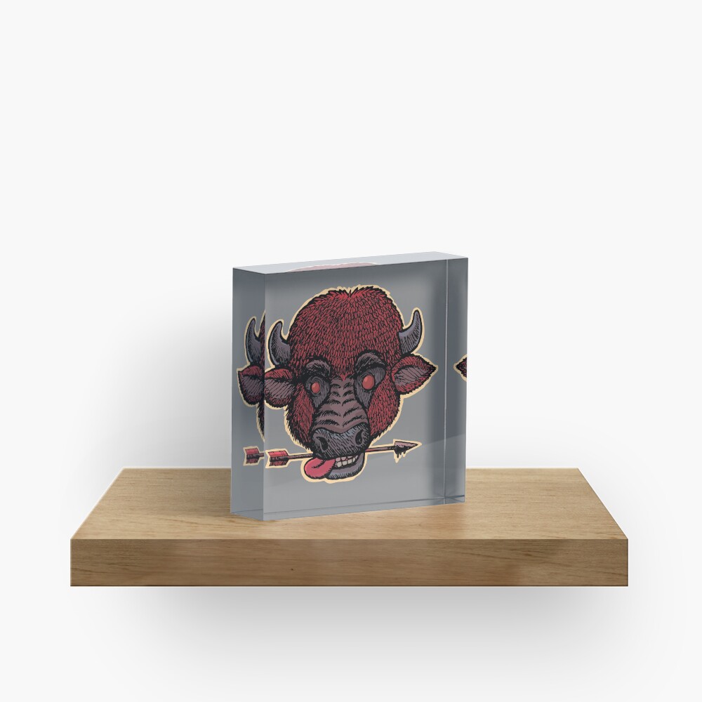 mad buffalo with a arrow in the teeth Acrylic Block