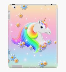 Pink and Blue Rainbow Unicorn with Stars and Daisies iPad Case/Skin
