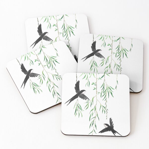Item preview, hand painted spring willow leaf and swallows  designed and sold by ColorandColor.