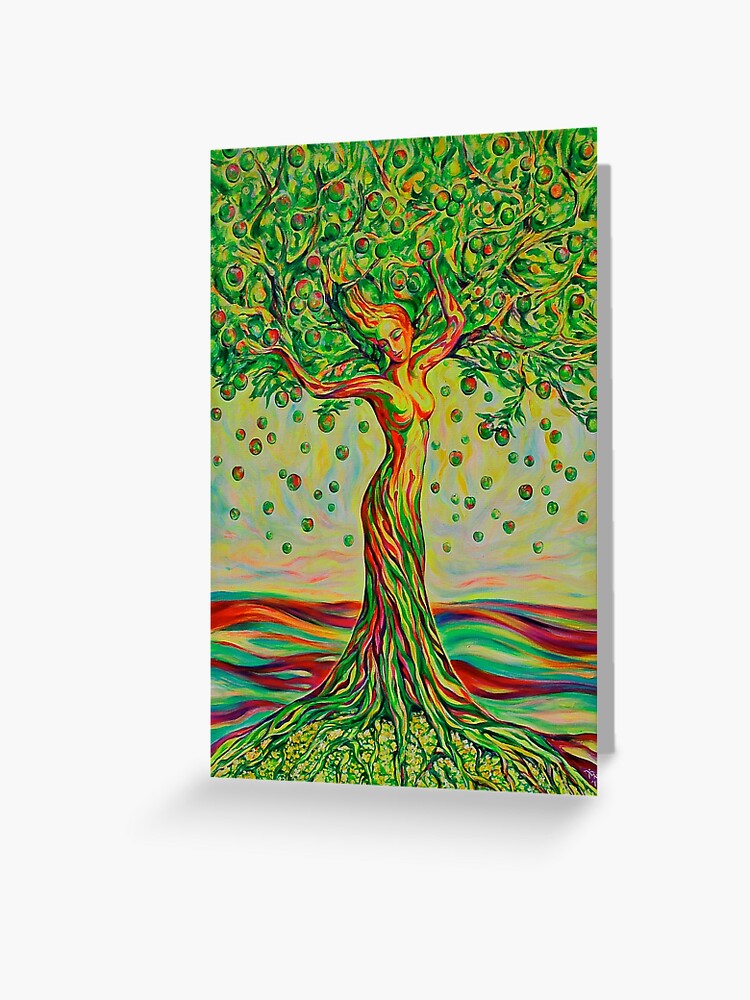 Carte De Vœux Arbre De Vie Arbre De Vie Pommier Vert Pomme Peinture Par Margarita Art Redbubble