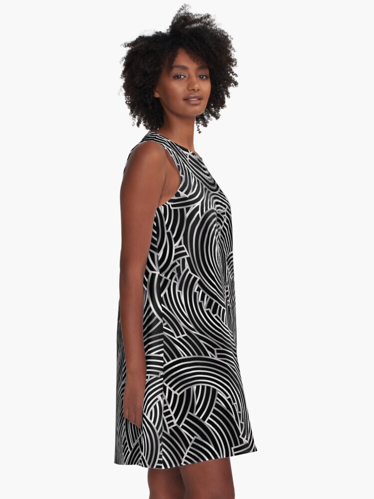 Alternate view of 1920s Jazz Deco Swing Monogram black & silver letter B A-Line Dress