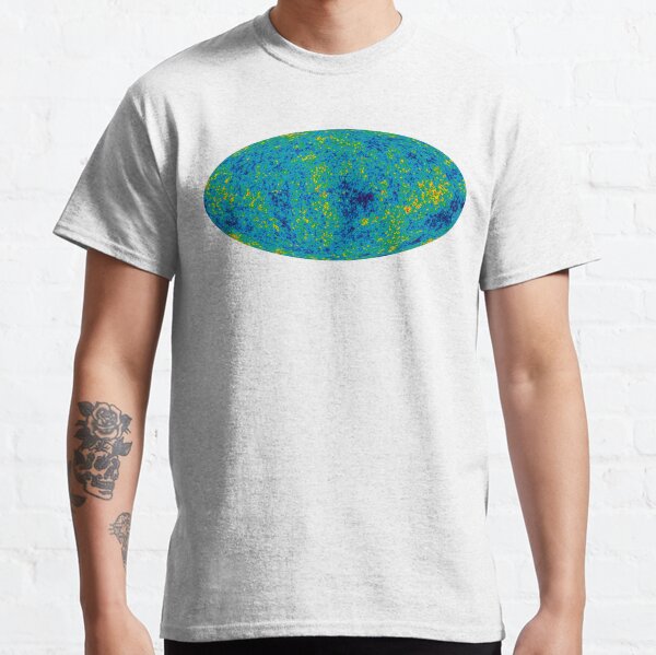 COSMOS. UNIVERSE. COSMIC, SPACE, BIG BANG, Nine Year Microwave Sky, 9 year WMAP image, background cosmic radiation. on White. Classic T-Shirt