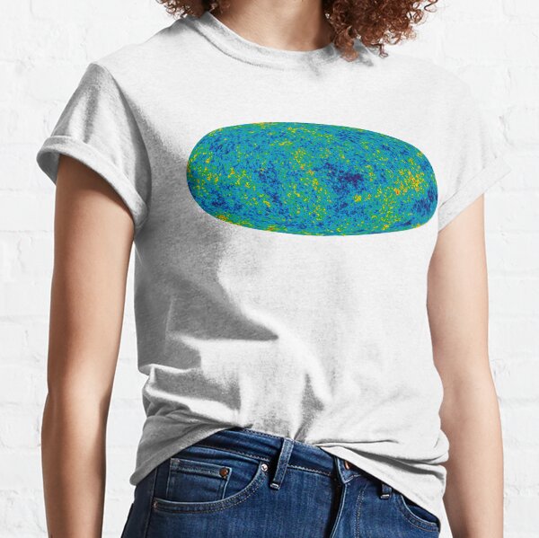COSMOS. UNIVERSE. COSMIC, SPACE, BIG BANG, Nine Year Microwave Sky, 9 year WMAP image, background cosmic radiation. on White. Classic T-Shirt