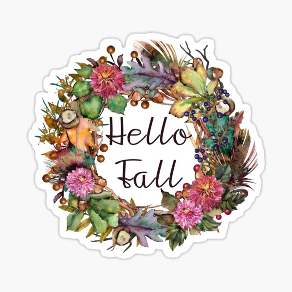 Hello Fall Floral Wreath Sticker