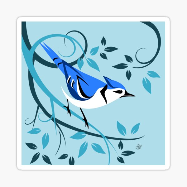 Decorative Blue Jay Bird Art Sticker
