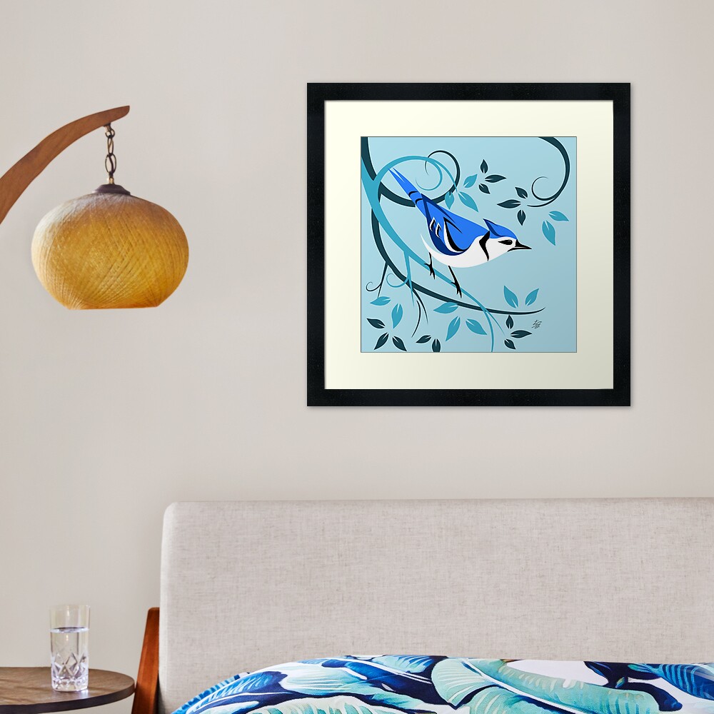 Decorative Blue Jay BIrd Art Framed Art Print