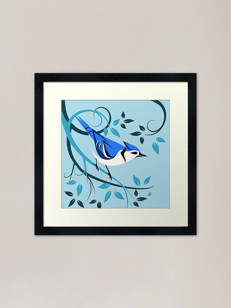 Alternate view of Decorative Blue Jay BIrd Art Framed Art Print
