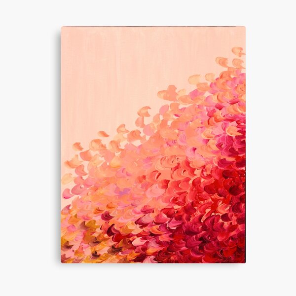 CREATION IN COLOR, CORAL PINK Pretty Girly Ombre Ocean Waves Sea Colorful Splash Abstract Acrylic Painting Canvas Print