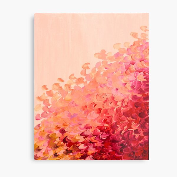 CREATION IN COLOR, CORAL PINK Pretty Girly Ombre Ocean Waves Sea Colorful Splash Abstract Acrylic Painting Metal Print