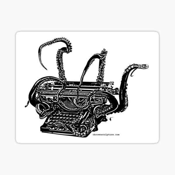 Octopus Typewriter B&W Vintage Image Sticker