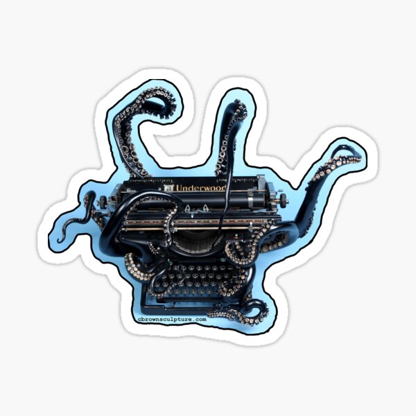 Full Color, Contour Outlined Octopus Typewriter Sticker