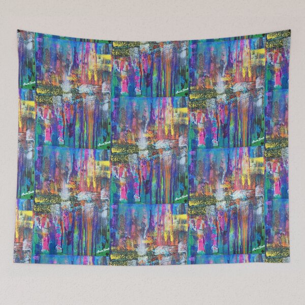 Item preview, Reflective metropolis - abstract expressionism prophetic original colourful art, cityscape designed and sold by ArtWonderland.