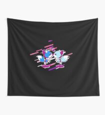 Anthropomorphized animals cartoon Eighties Retro Violet and Purple Wall Tapestry