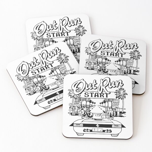 Racing Car Video Game, Vintage Out Run Retro 8bit Pixel Design, tshirt, tee, jersey, poster, artwork Coasters (Set of 4)