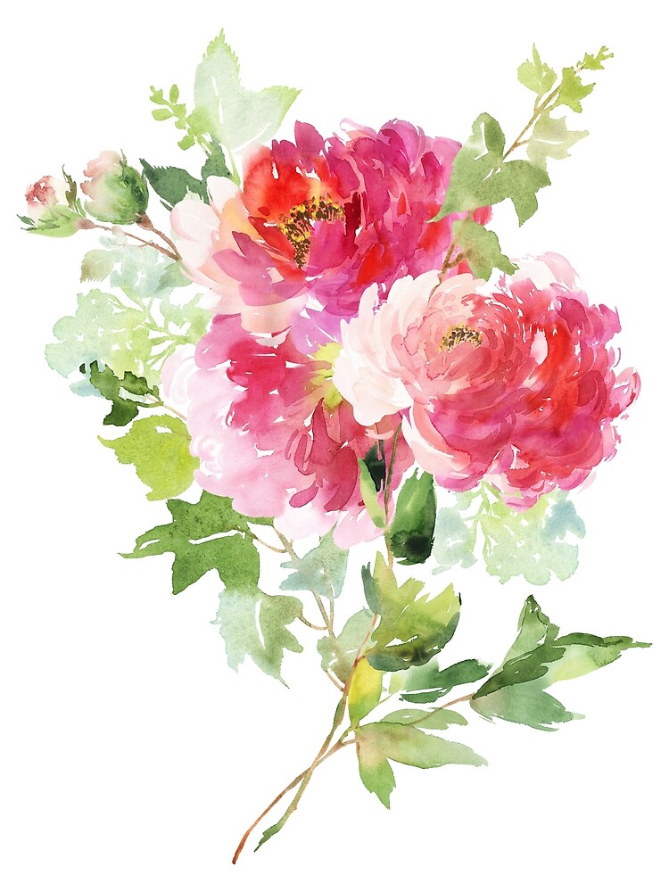 Wild Peonies Bouquet in Pink Watercolor Art Print for Sale by junkydotcom