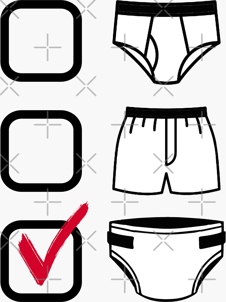 BRIEFS BOXERS DIAPERS Check Box ABDL Humor T SHIRT Sticker for Sale by  NaughtyBoyz
