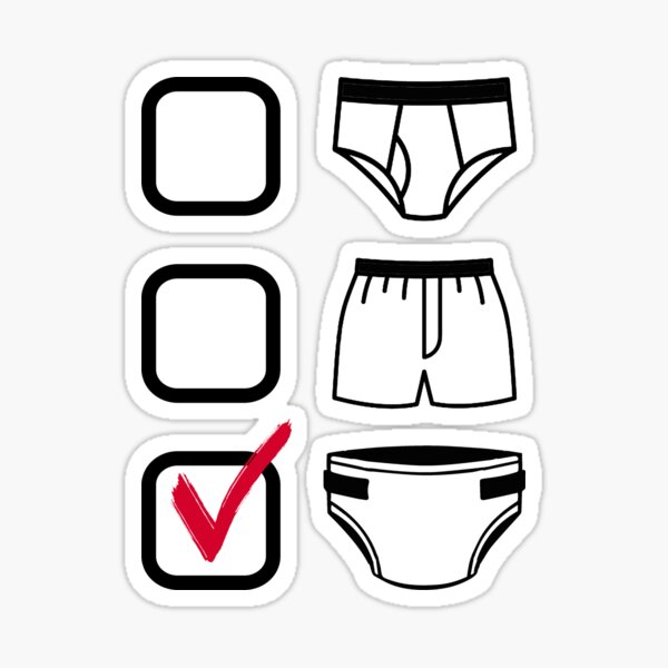 BRIEFS BOXERS DIAPERS Check Box ABDL Humor T SHIRT Sticker