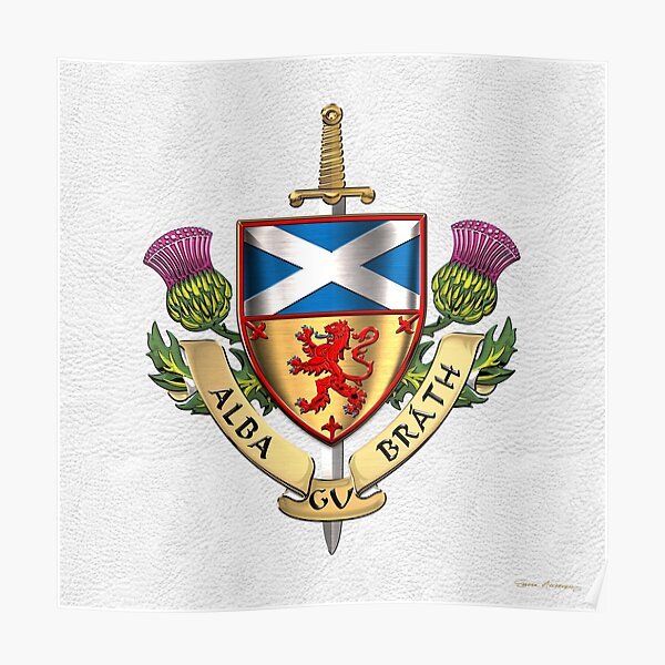 Scotland Forever Alba Gu Brath Symbols Of Scotland Over White Leather Poster By Captain7 Redbubble