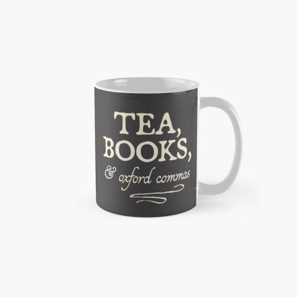 "Tea, Books, & Oxford Commas" - funny grammar snob Classic Mug